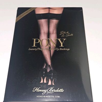 Honey Birdette Pony Black & Gold Stockings Luxury Thigh High Stay Ups Small new